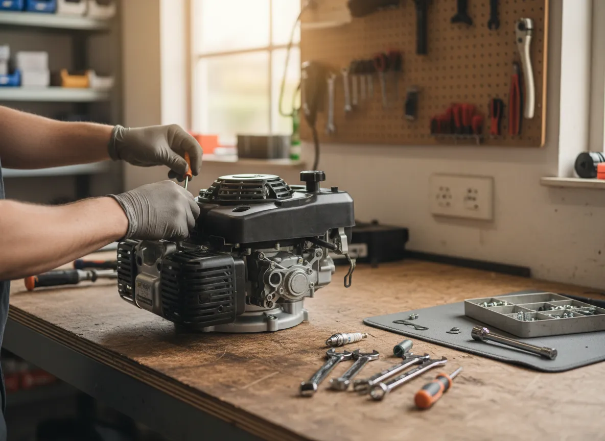 Small engine repair on lawn mower