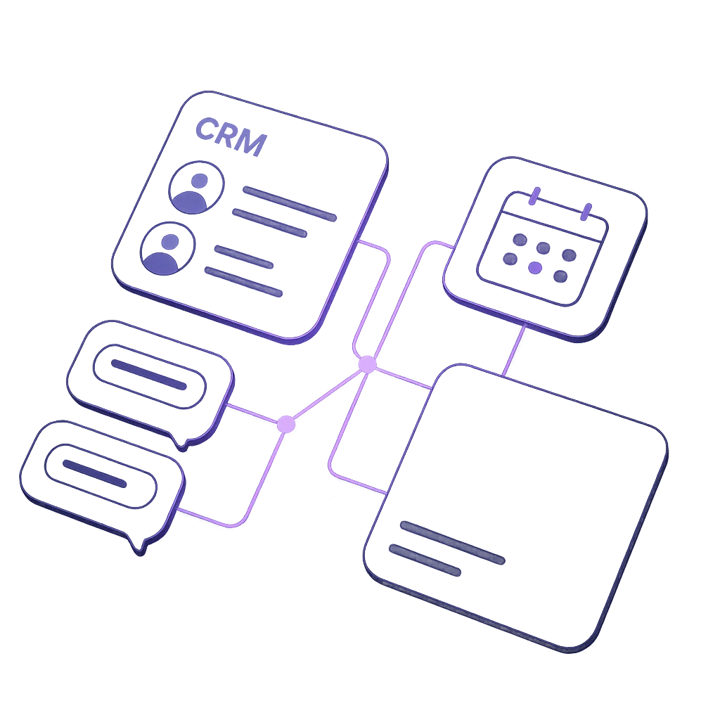 Visualización abstracta de ecosistema empresarial conectado con automatización e inteligencia artificial