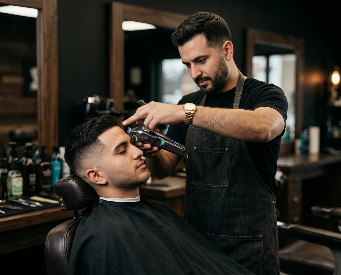Master barber finishing sharp precision skin fade on client at Icy Cuts