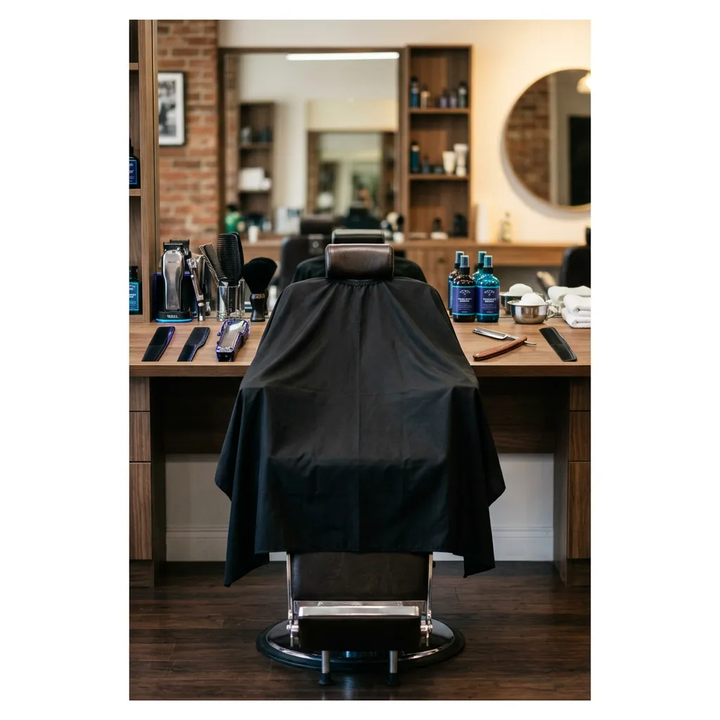 Master barber styling station with shears, clippers, and grooming essentials in Mineola barbershop