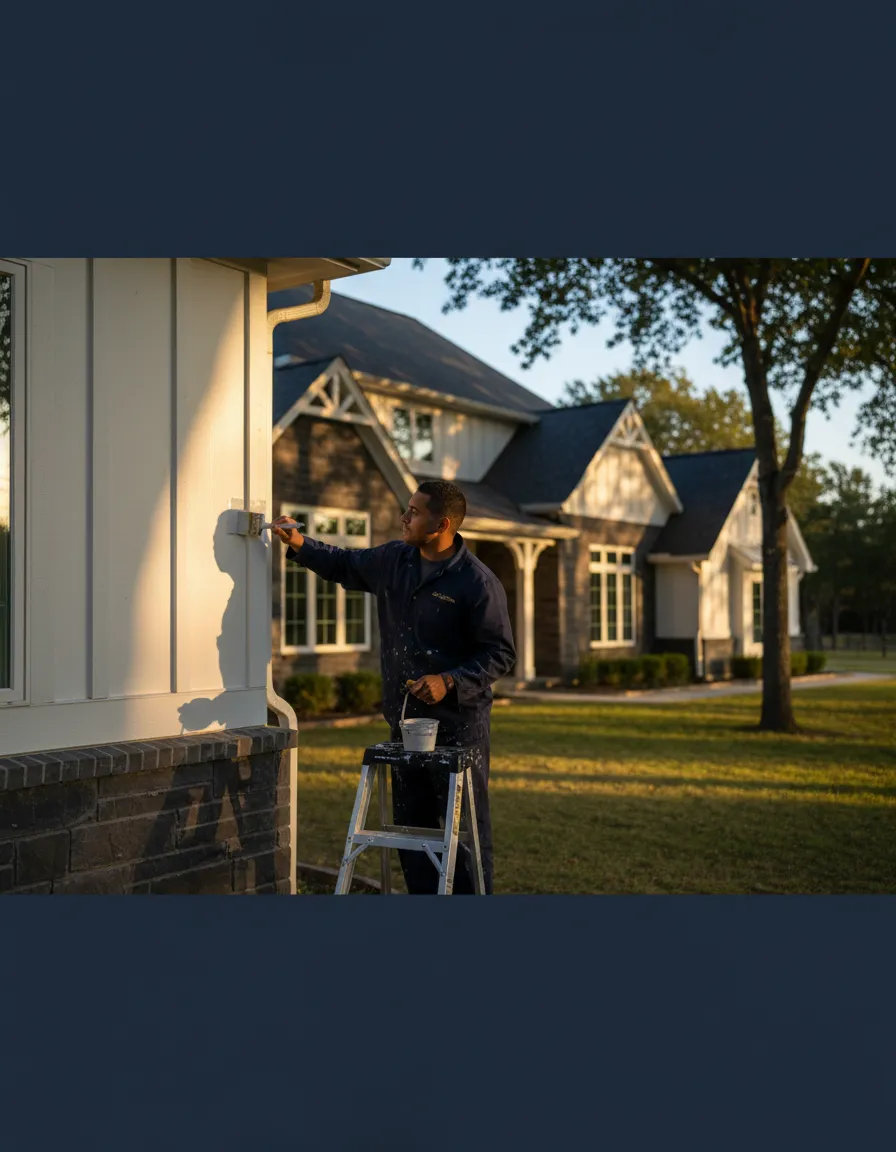 House painting contractor working on a custom acreage home in Annetta Texas