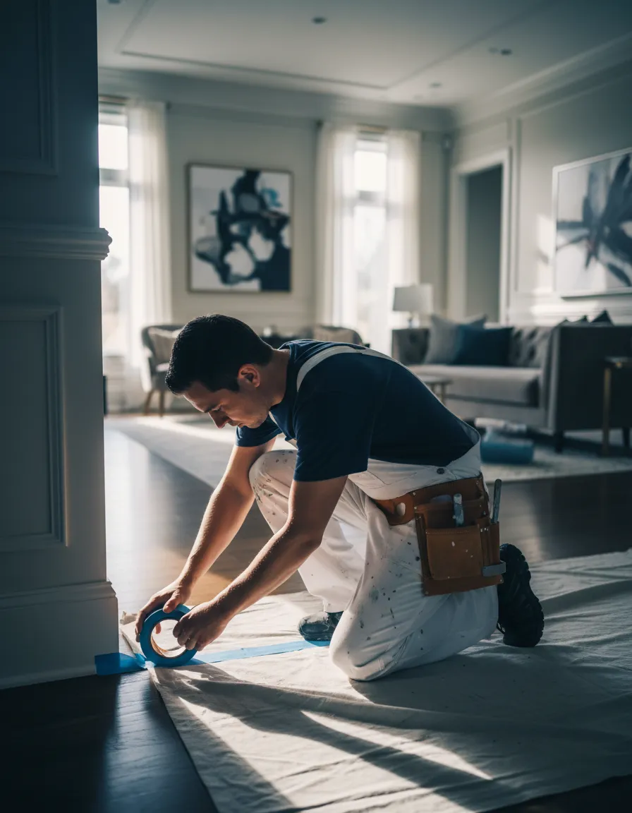 Interior painter carefully painting trim in a Fort Worth home