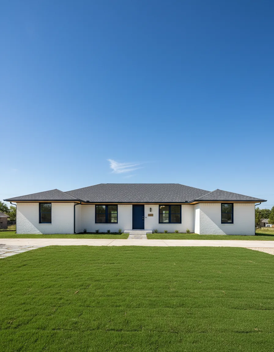 A brightly painted brick home demonstrating local Fort Worth masonry painting expertise.
