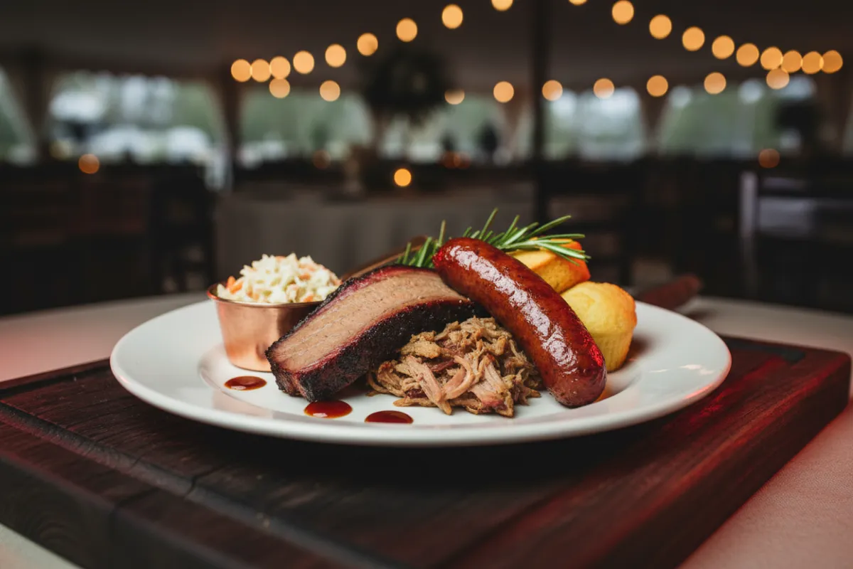 Plated barbecue spread for a wedding