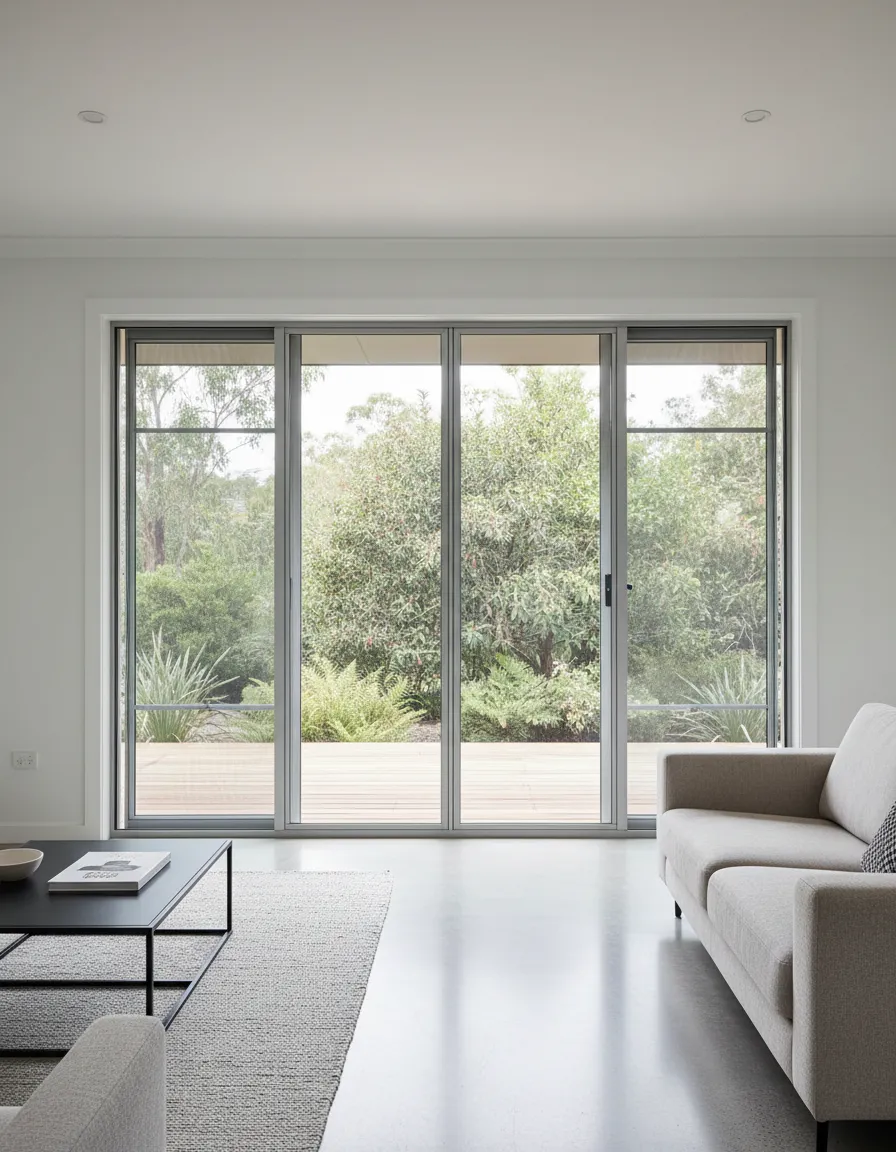 Modern patio with custom flyscreens installed