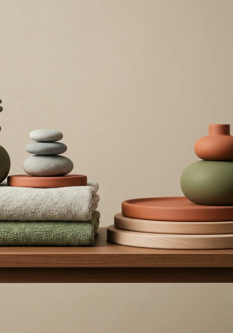 Soft-focus wellness environment with natural textures, conveying a calming, restorative somatic space.