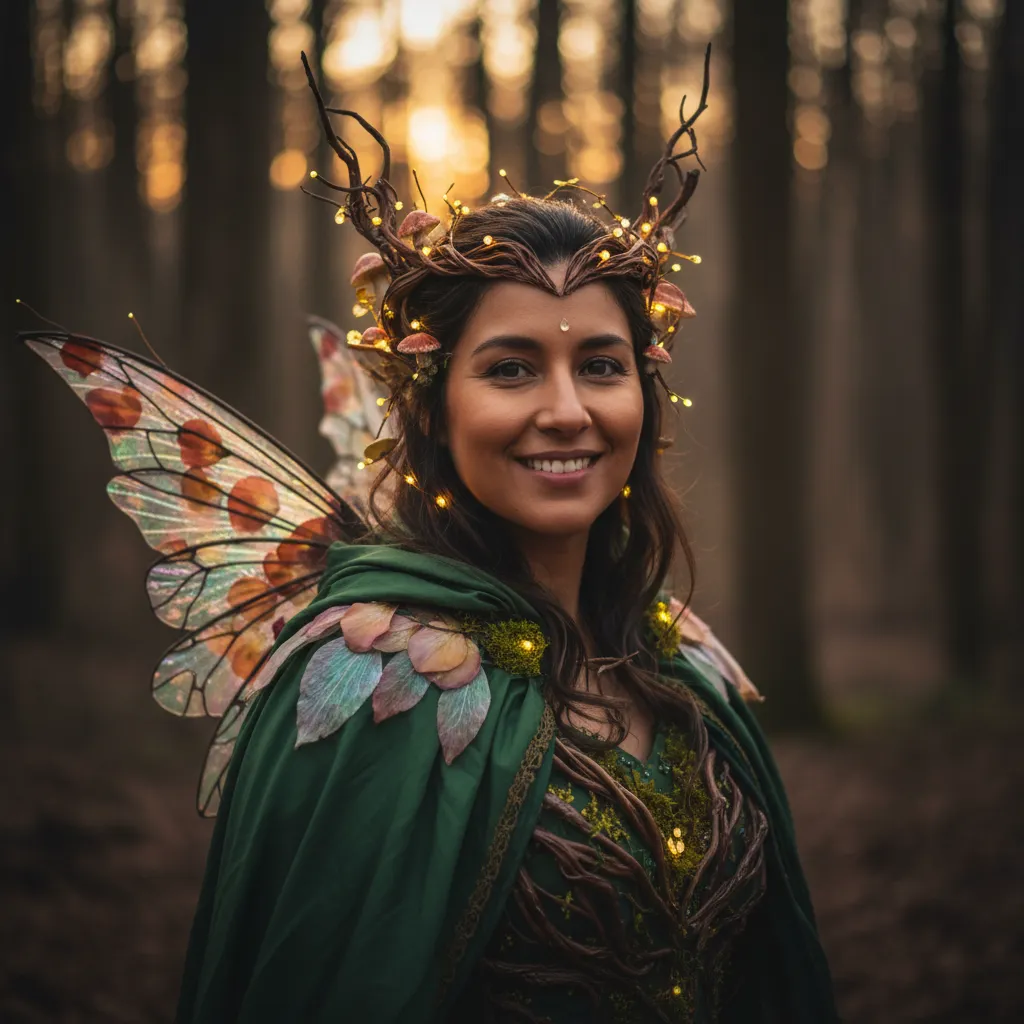 Portrait of a smiling attendee in a fae-inspired costume
