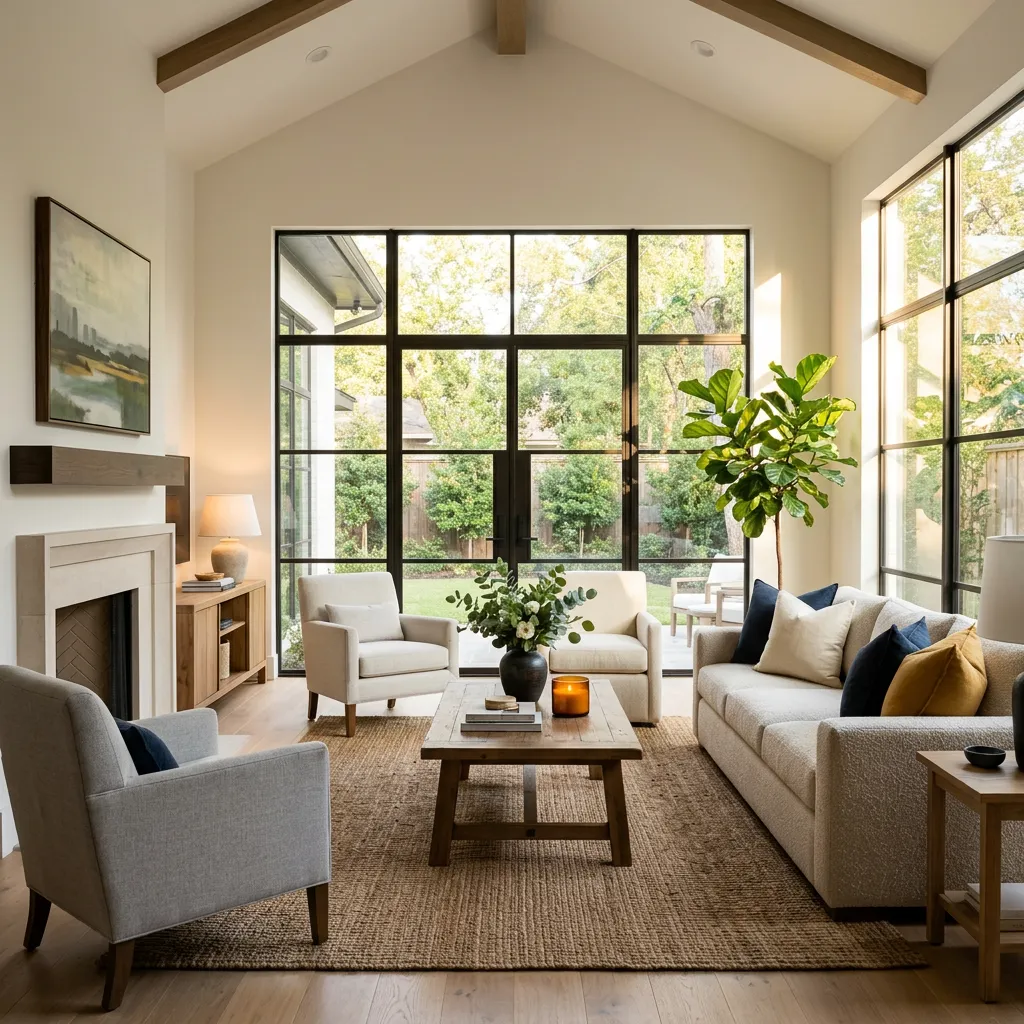 Warm and naturally lit Houston home interior welcoming first-time veteran buyers