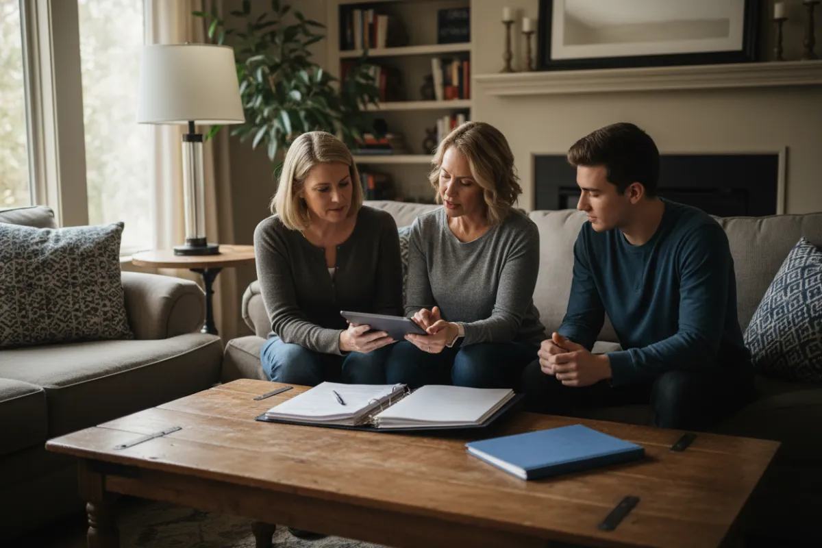 Family members sitting down to discuss insurance plans