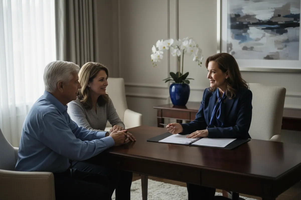 Insurance agent helping family with claims process