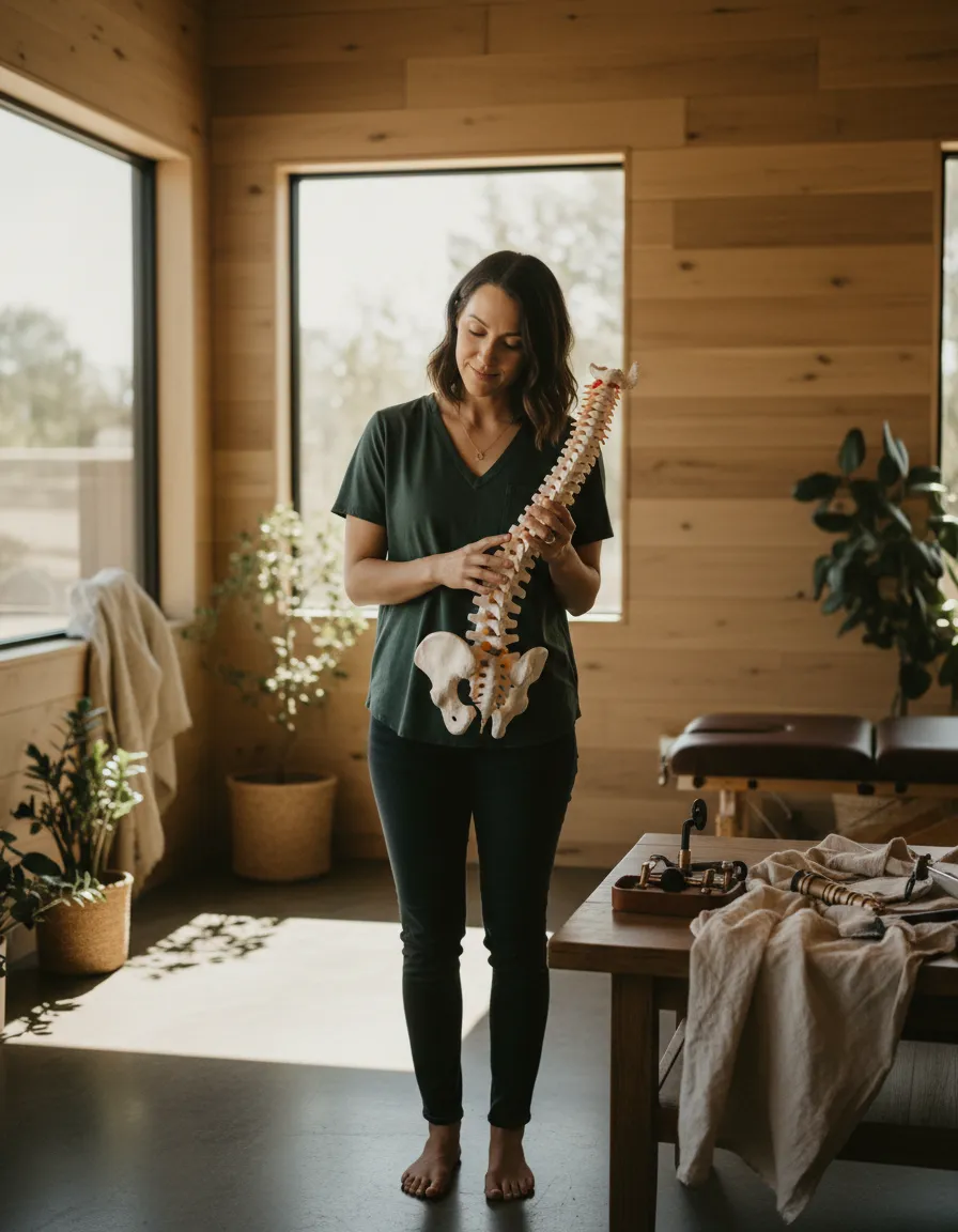 Soft-lit portrait of the compassionate chiropractic practitioner