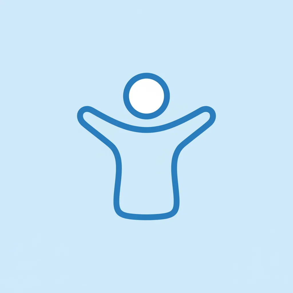 A blue outline of a person with a white circle for the head, set against a blue background, symbolizing client support.