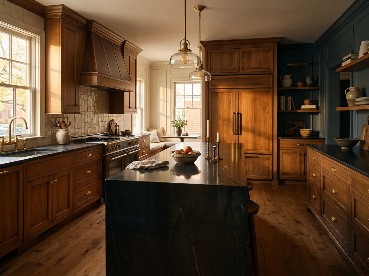 Classic custom home kitchen in Van Ness / Bullard with vintage high-end built-in appliances