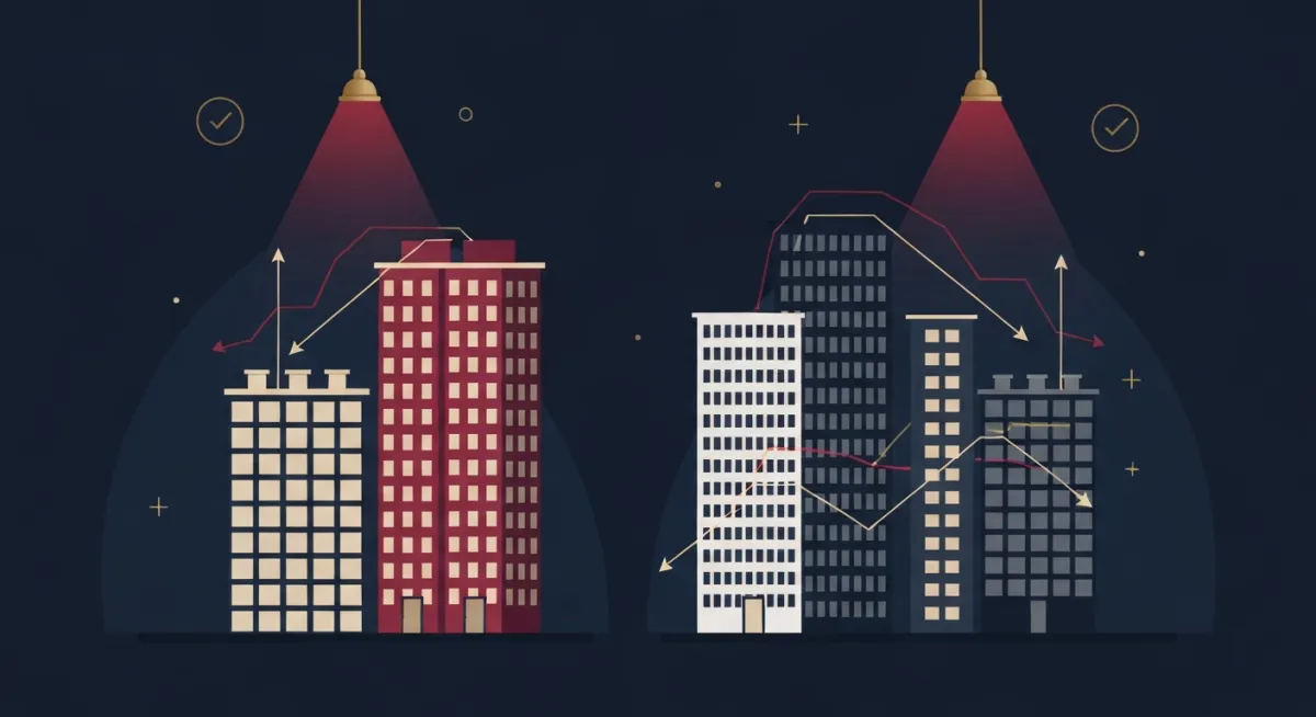 Conceptual illustration of two businesses under the same market pressure—one stable and fortified, one strained—showing that profit enables purpose.