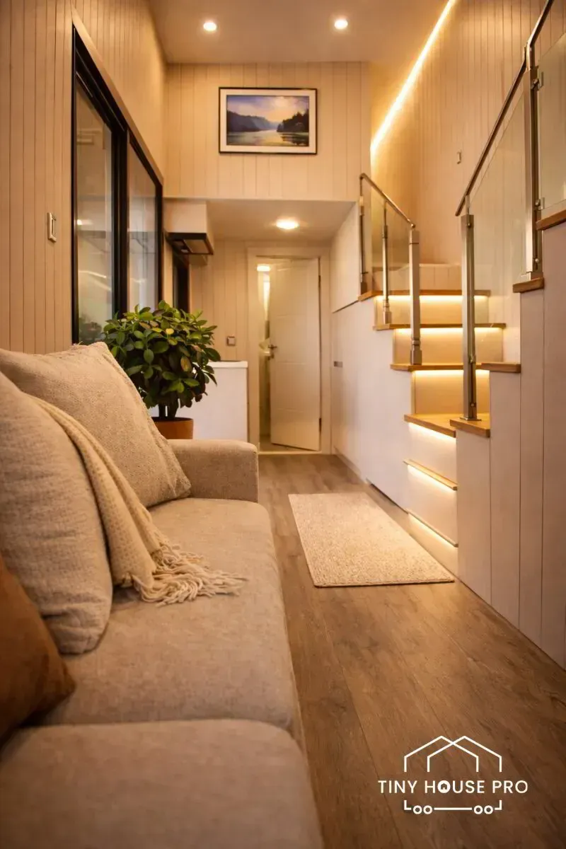 Interior view of a completed tiny home