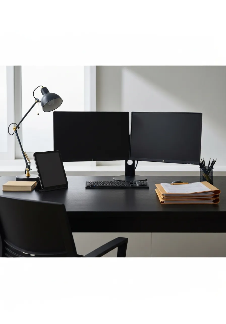 A professional photo of a high-end, organized desk setup representing our reliability