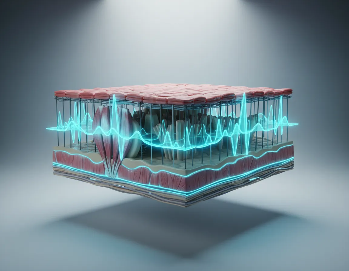 Technical diagram demonstrating HyperWave acoustic shockwaves penetrating cellular tissue