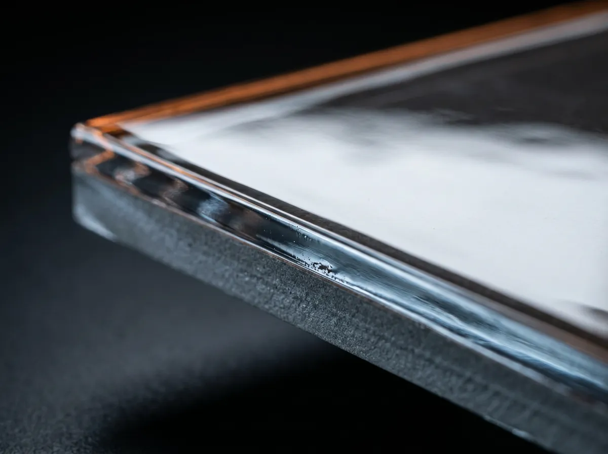 Close-up macro reflection of crystal clear aliphatic polyaspartic coating resisting chemicals