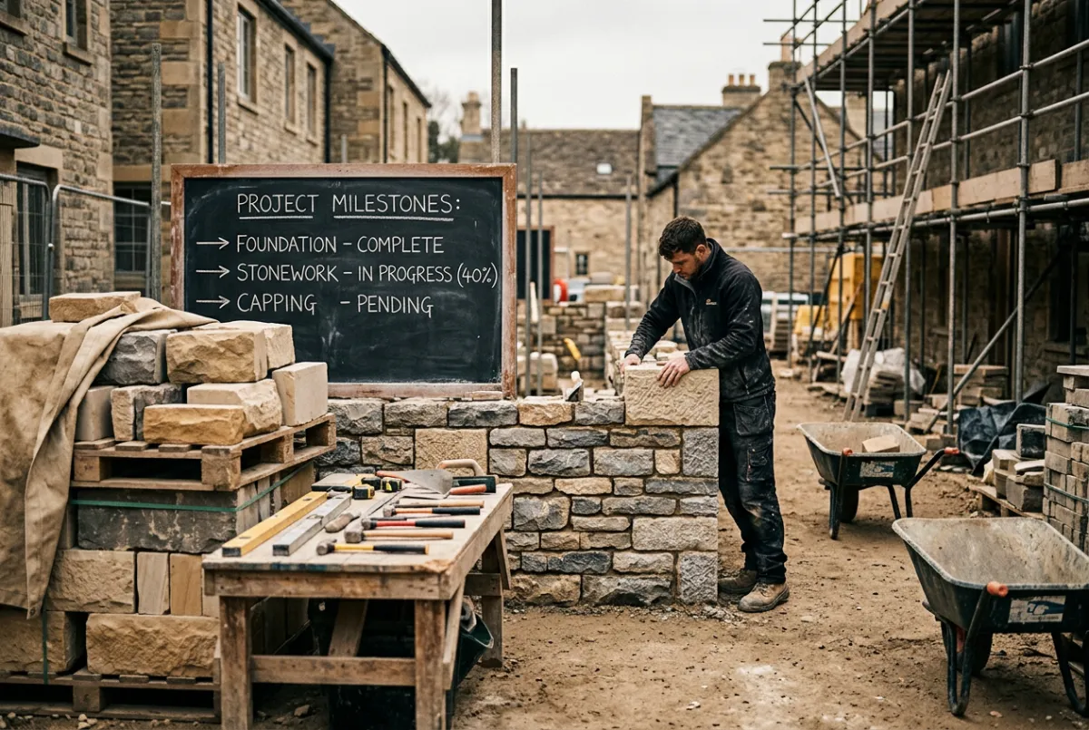 Transparent milestone masonry construction and clean worksite execution