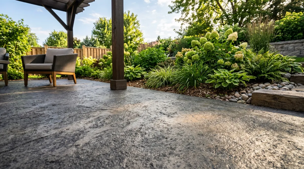 Outdoor patio and pool deck polyaspartic coating with slip-resistant quartz texture