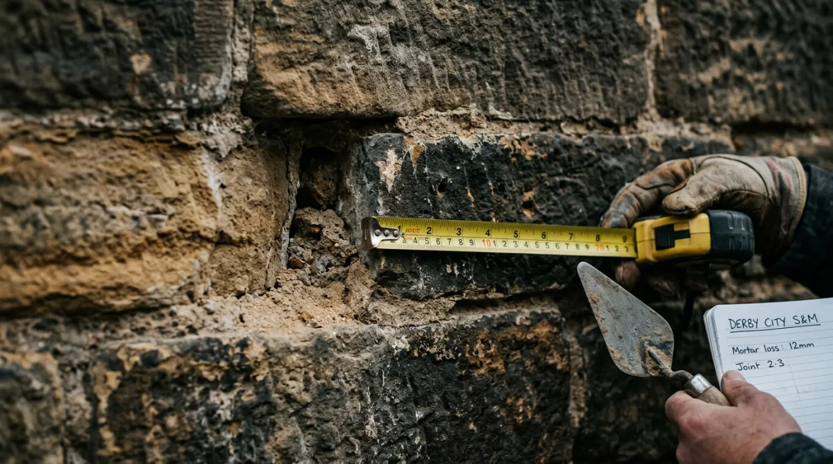 Detailed stone masonry wall assessment and measurement for repair cost calculation