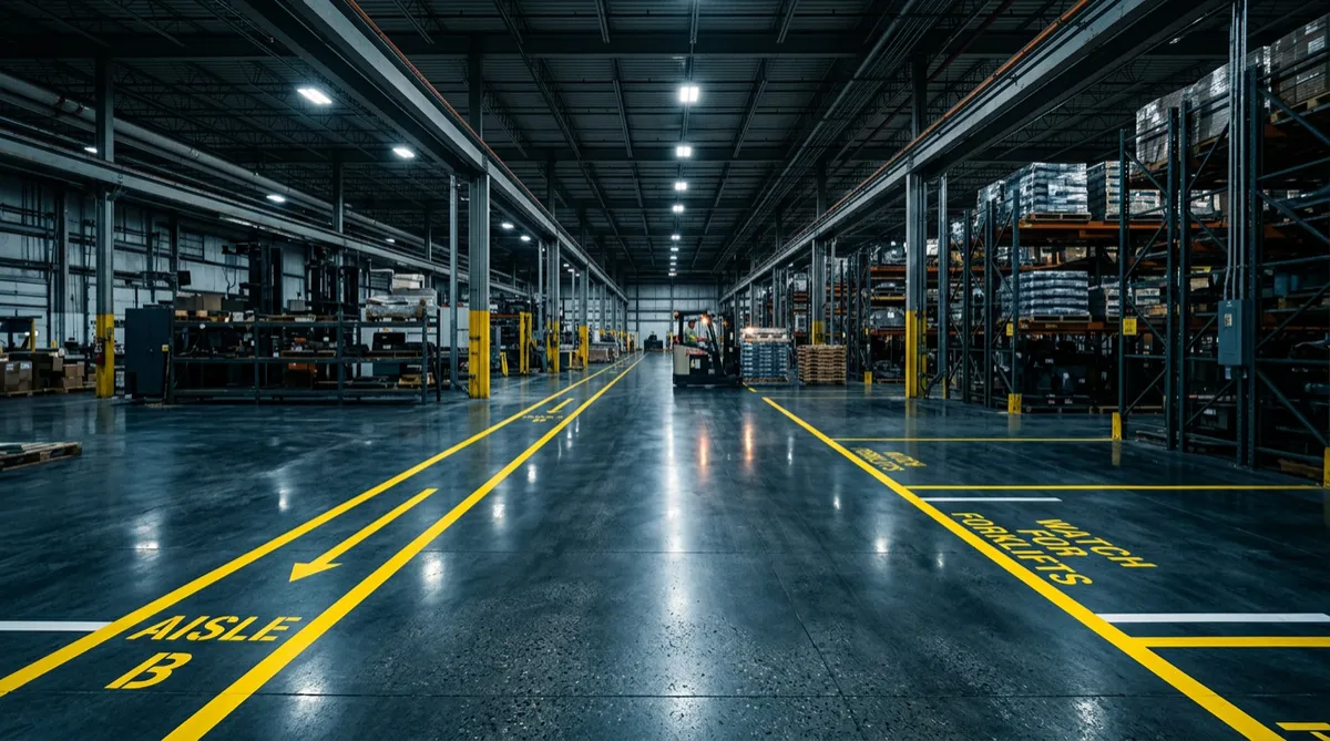 Commercial warehouse epoxy coating engineered for forklift traffic and impact