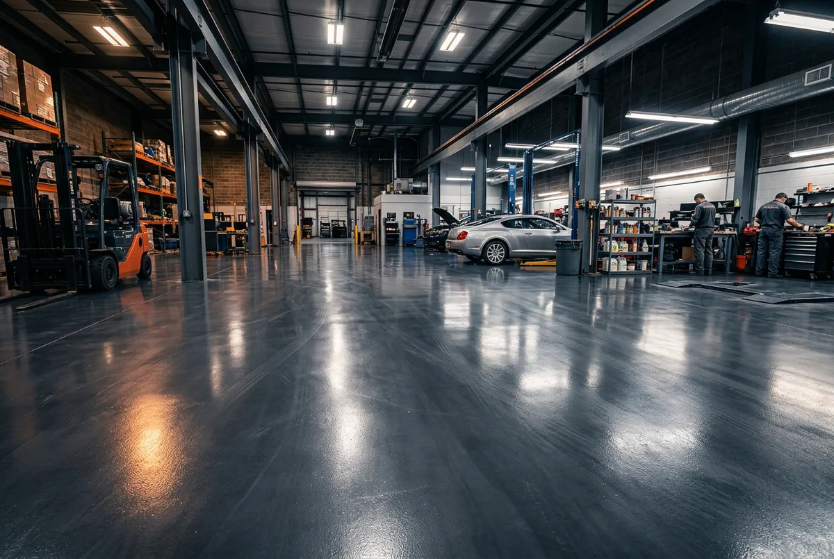 Commercial warehouse and automotive workshop durable epoxy flooring in Louisville