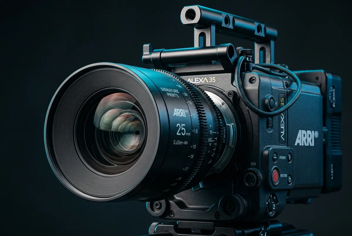 Producción en set cinematográfico profesional con cámaras de cine y luces