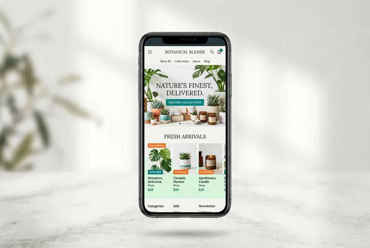 Sleek mobile and desktop website mockup for local retail specialty shop
