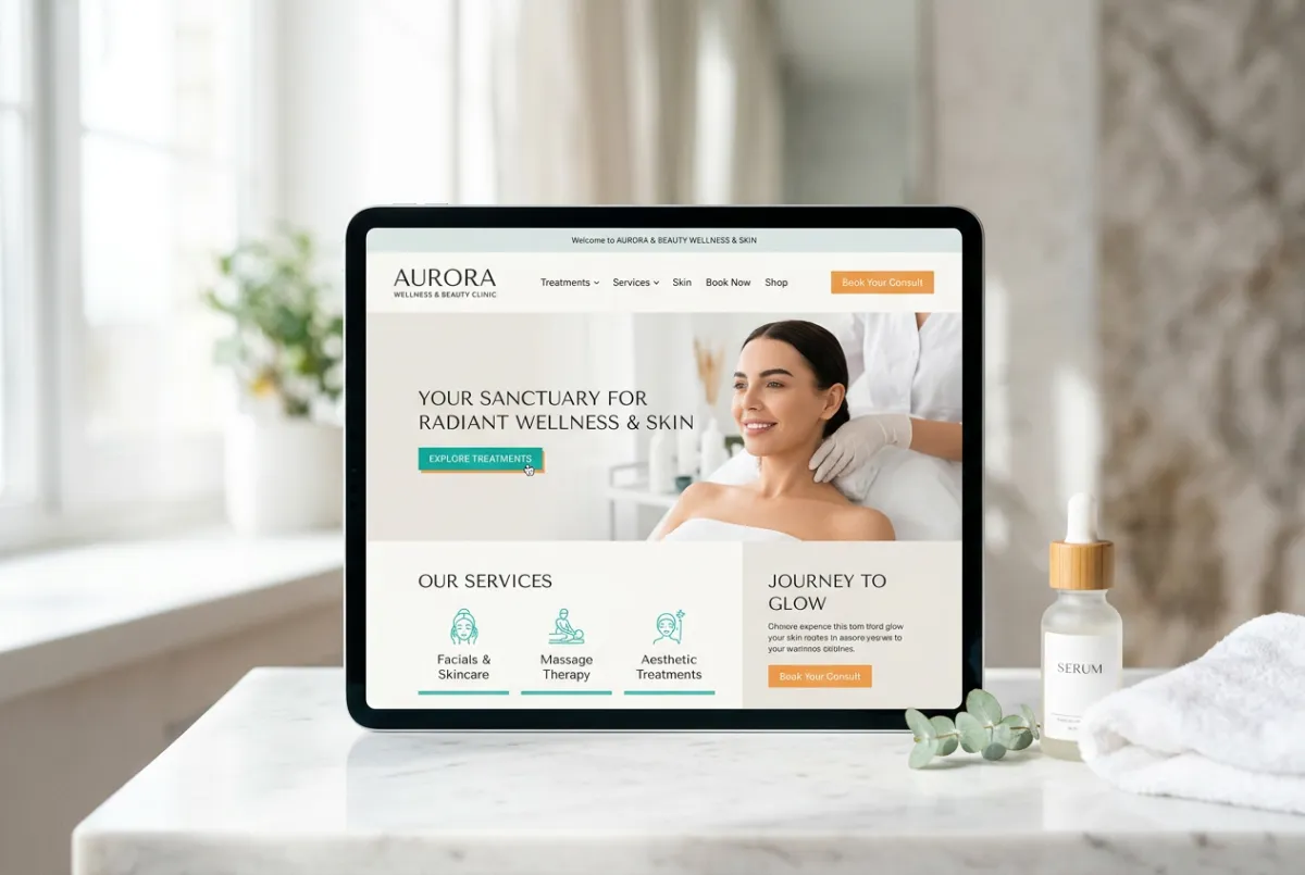 Clean responsive website mockup for local wellness and beauty clinic