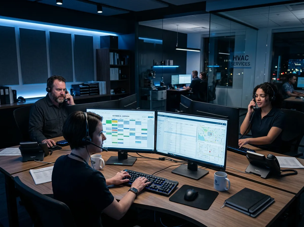 HVAC dispatch or office team working with customers and scheduling