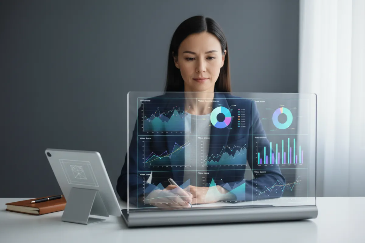 Professional reviewing video analytics dashboard