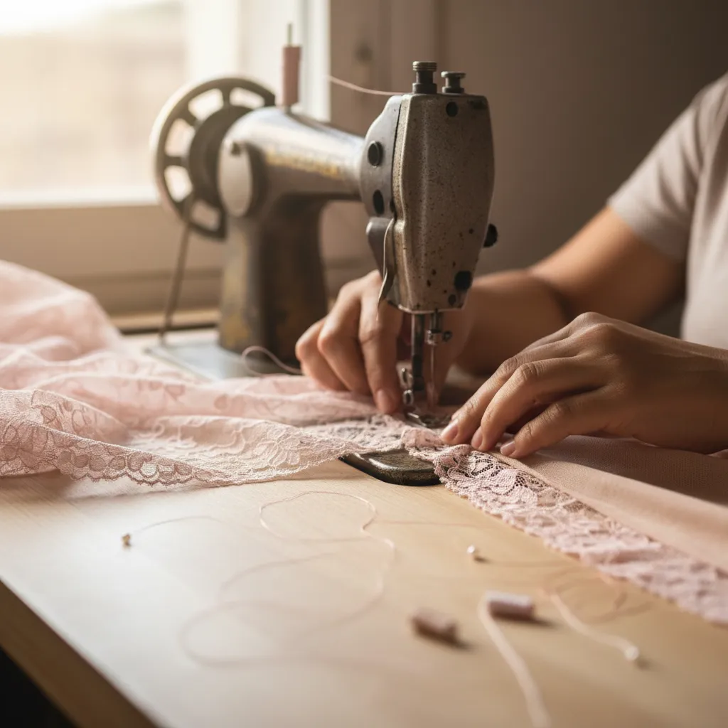 Detalle de manos trabajando lencería Valiente