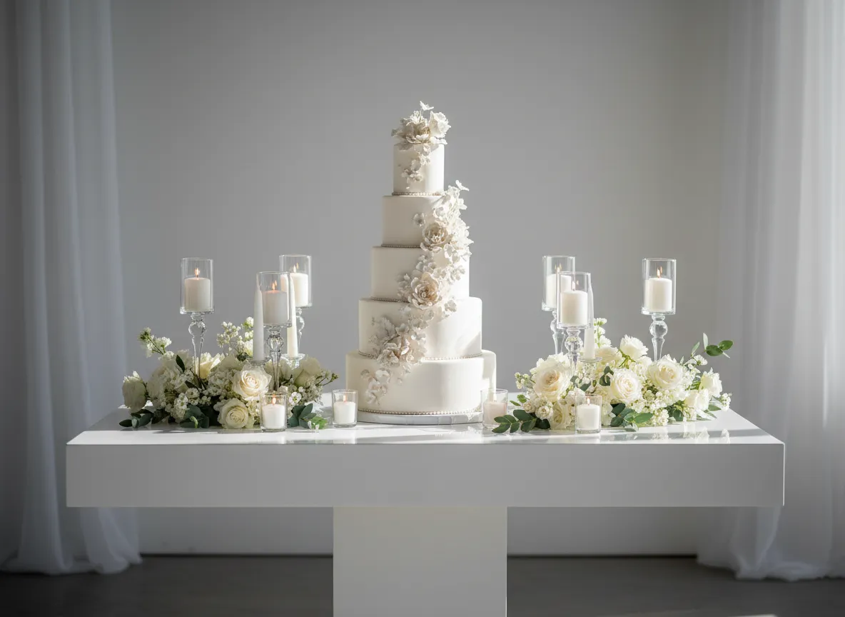 Signature cake table with luxury wedding table decor Detroit