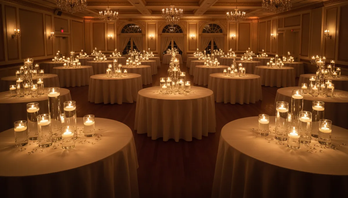 Floating candle wedding setup Detroit ballroom tables