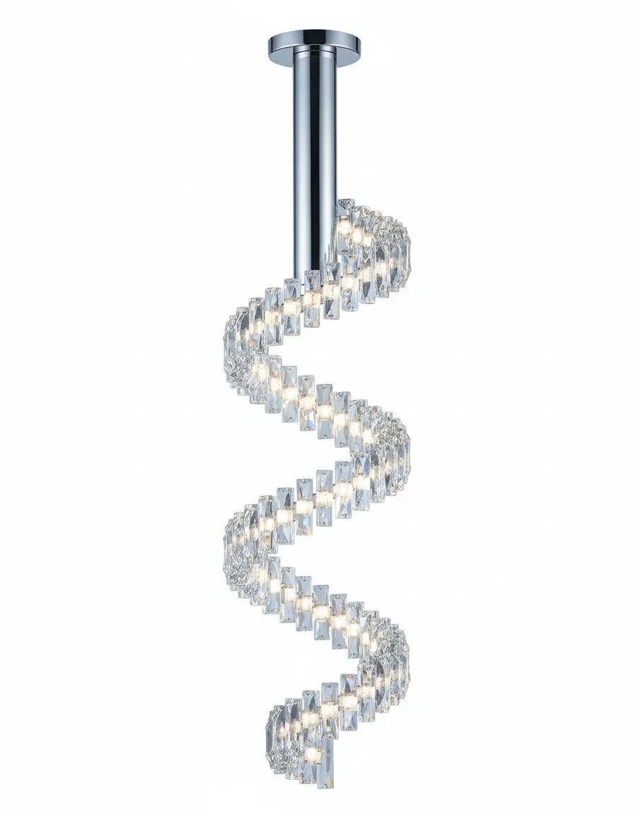 spiral swirl crystal chandelier rental on white background Detroit