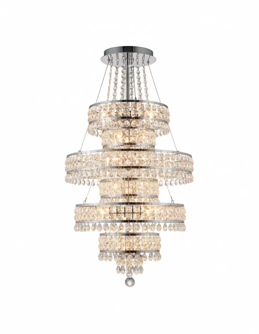 multiple tier crystal chandelier rental on white background Detroit