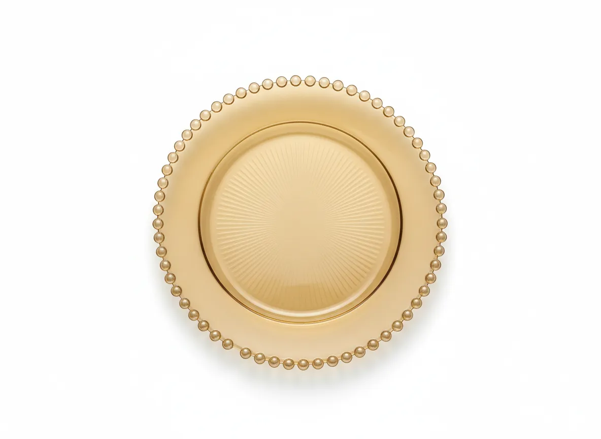 Gold glass pearl charger plate rental Detroit top-down view
