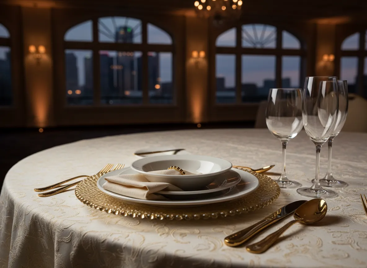 Gold glass pearl charger plate on luxury wedding table setting Detroit