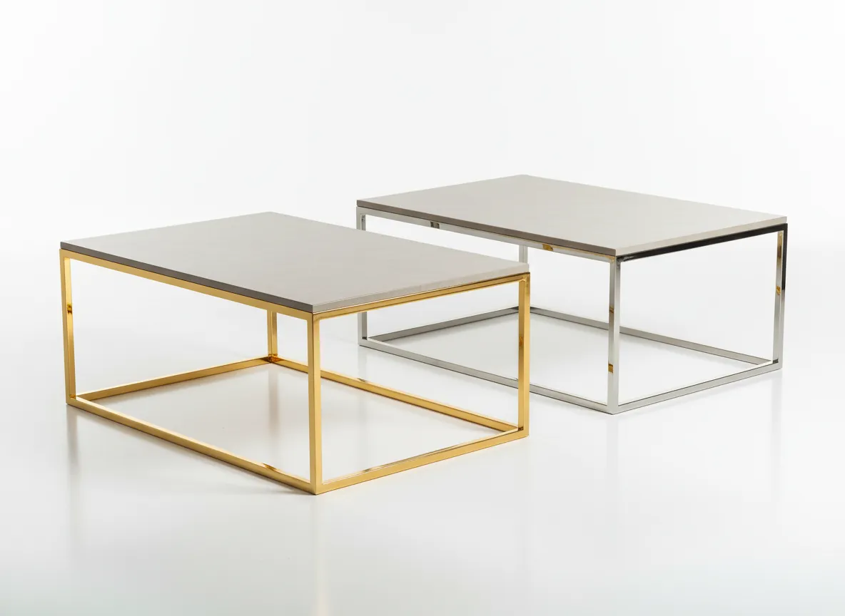 Gold and silver coffee table rentals for lounge seating in Detroit