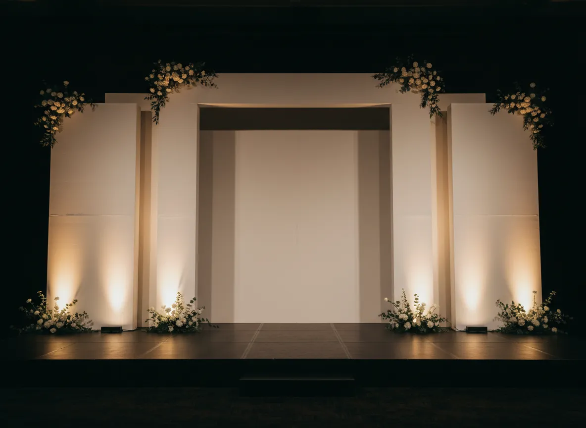 Rectangular backdrop walls framing a custom stage
