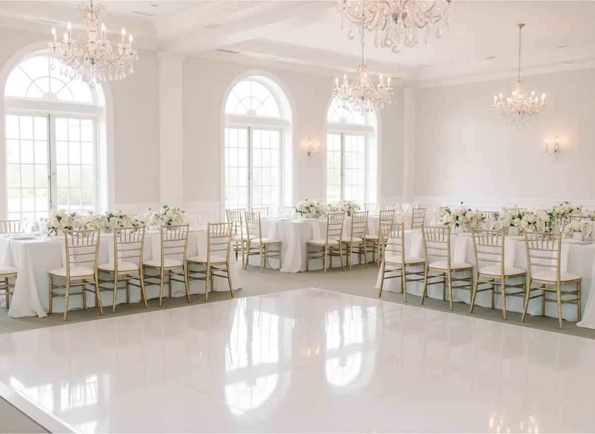 Elegant white dance floor setup at a luxury wedding
