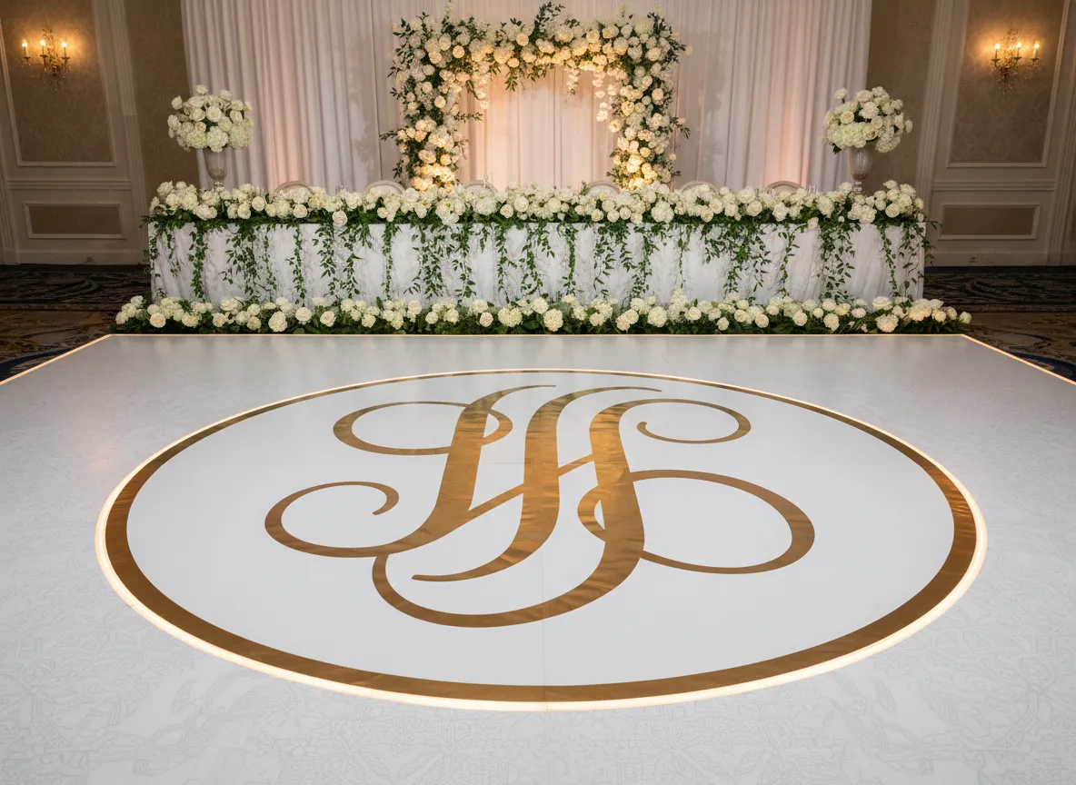 Custom monogram and LED effect dance floor