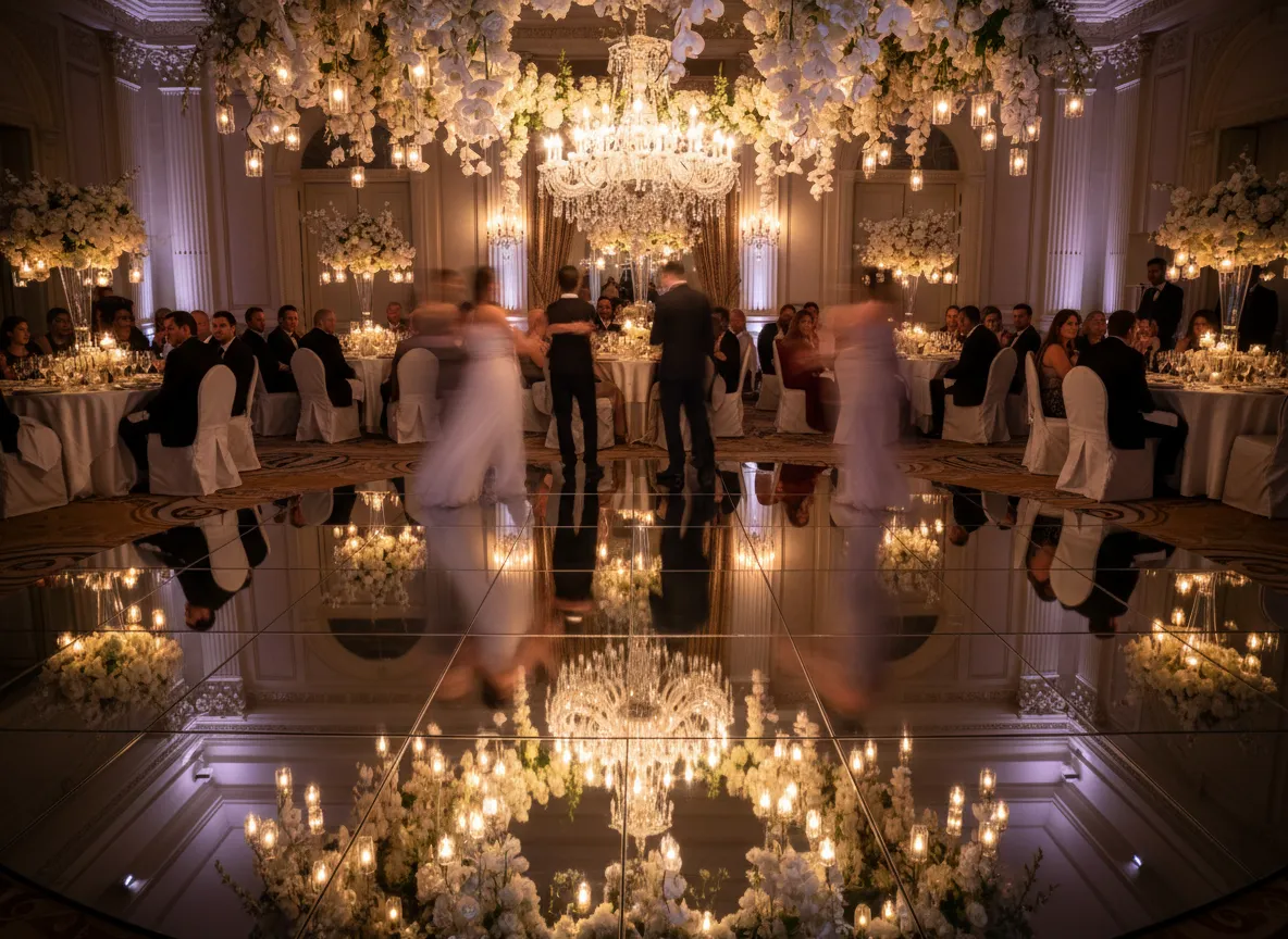 Reflective mirror dance floor with luxury decor
