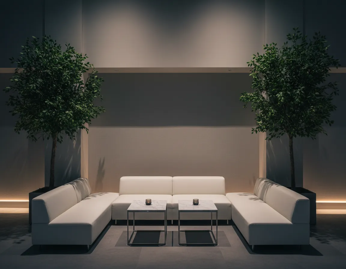 Green tree rental for Detroit wedding cocktail lounge decor