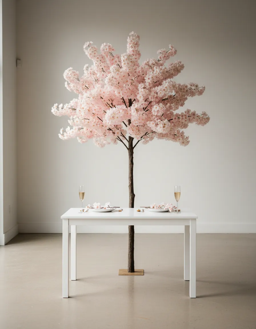 cherry blossom wedding tree rental Detroit head table backdrop
