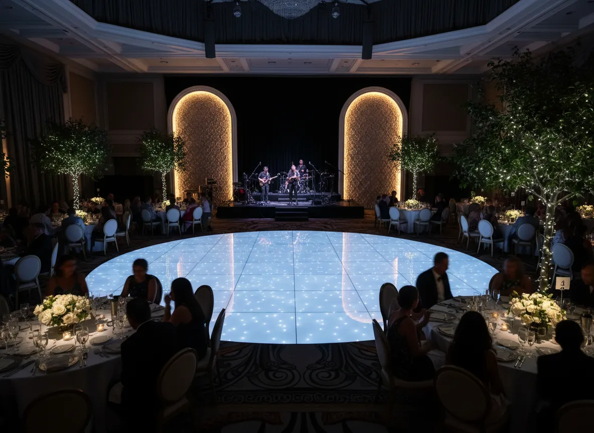 white starry night dance floor reception Detroit luxury wedding decor