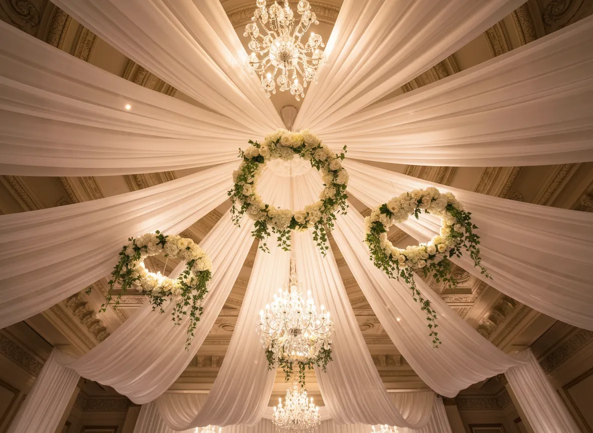 Ceiling decor and draping rentals for Detroit ballroom
