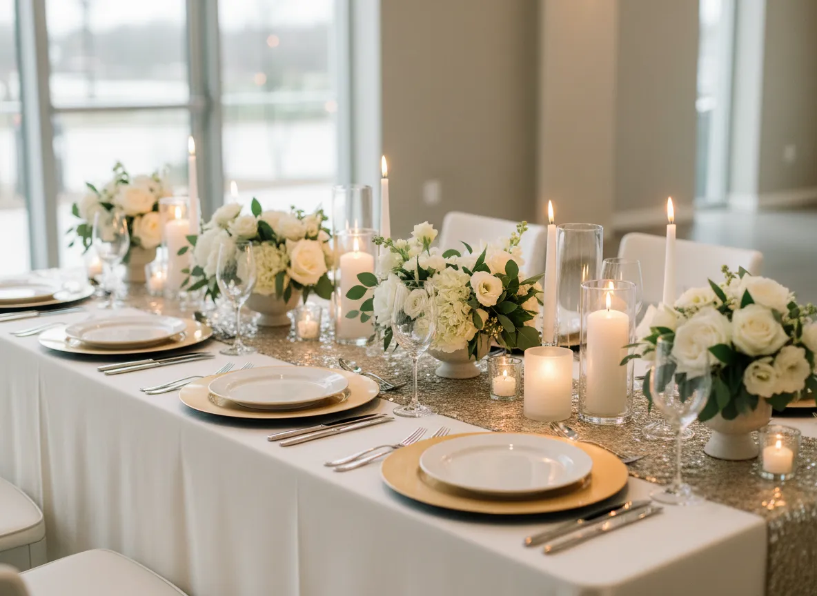 Head table setup with elegant decor rentals in Detroit