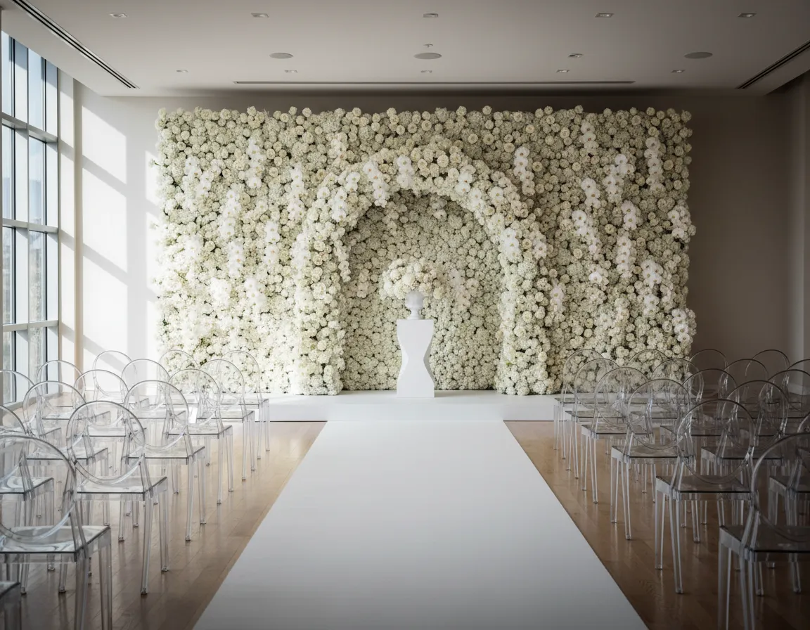 white flower wall wedding ceremony background Detroit